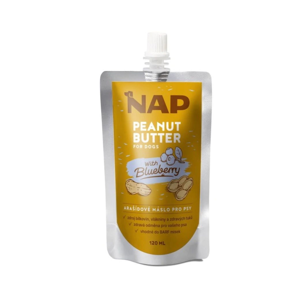 NAP Arašídové máslo pro psy 120ml - borůvka 1 NAP Arašídové máslo pro psy 120ml - borůvka